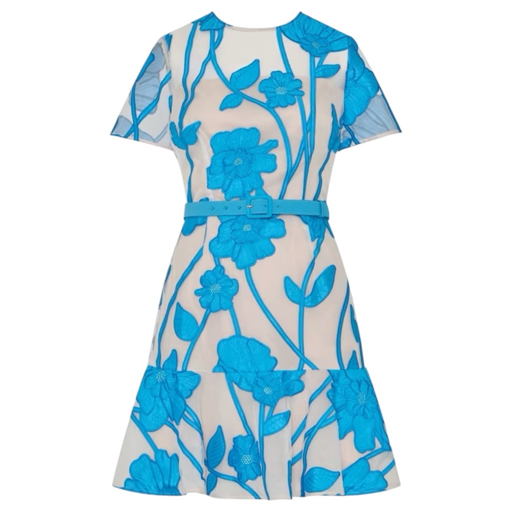 Milly Rosie Grand Fleur Embroidered Floral Applique Mesh Mini Dress Blue Size 0 - Picture 3 of 15